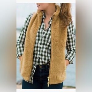 J Crew Med Faux fur Teddy vest, golden tan, lined, full zip, inner pocket